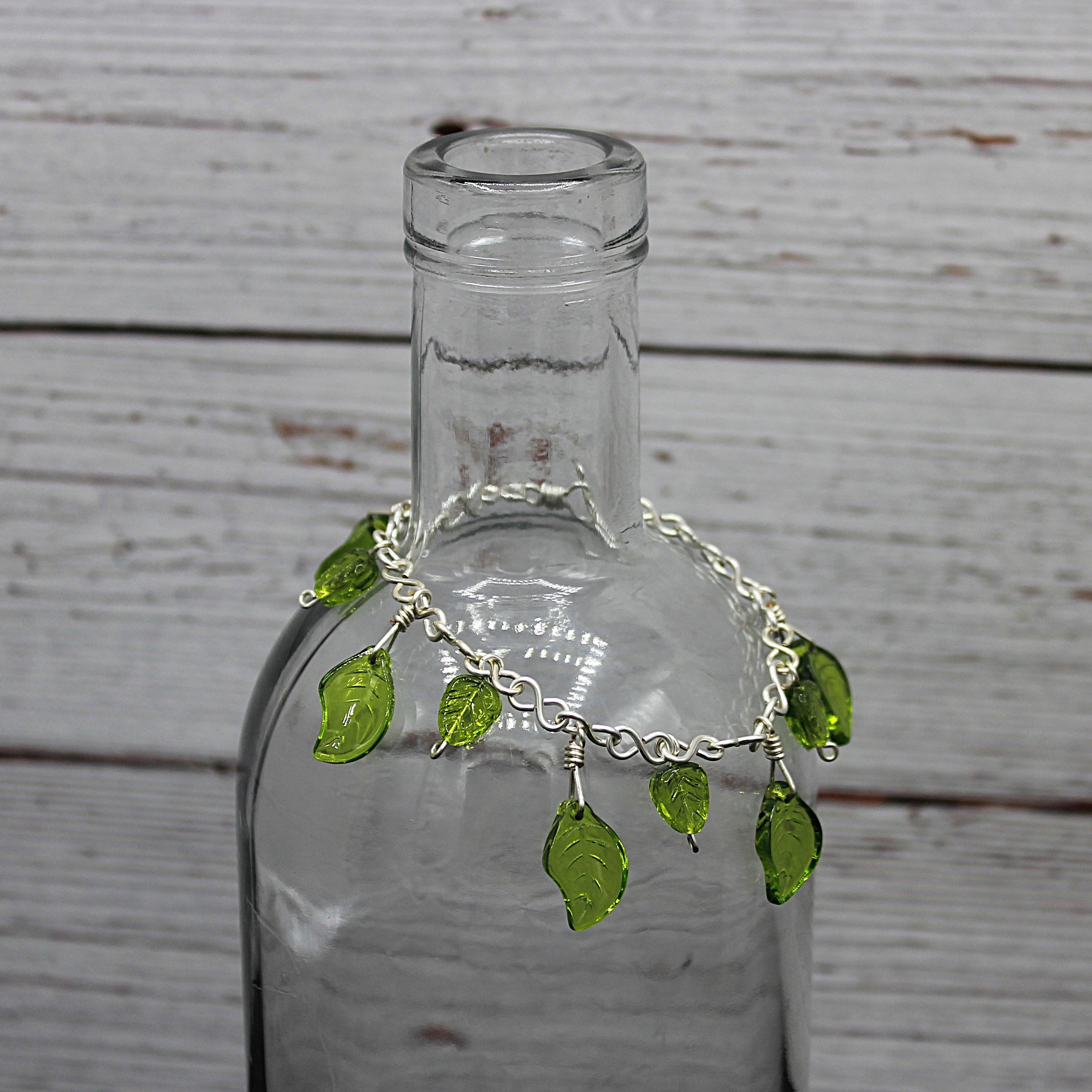 Handcrafted Green Czech Glass Leaf Bracelet in Silver Plated Wire 7.00"