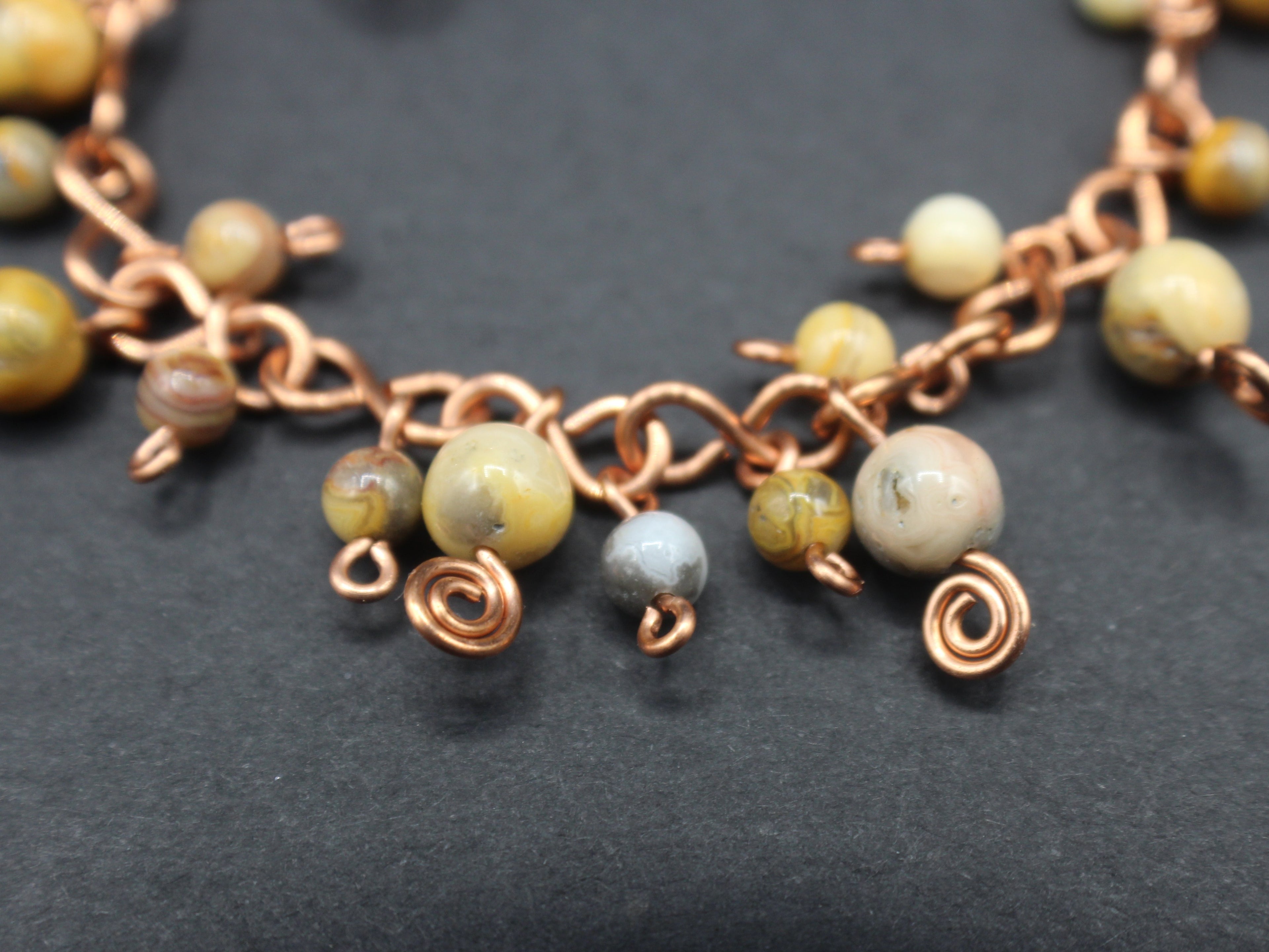 Handcrafted Crazy Lace Agate Bracelet in Pure Copper, 6.75"