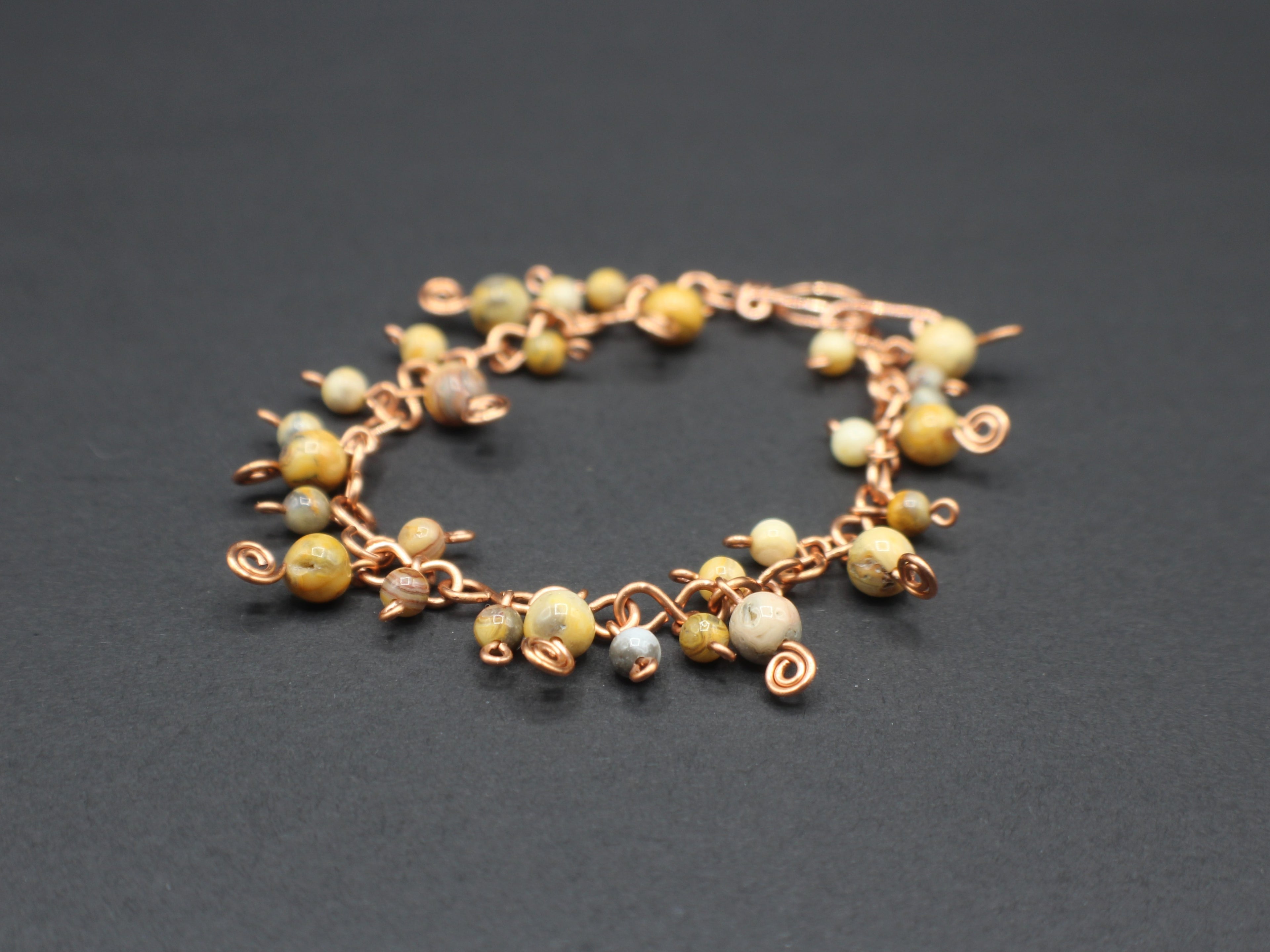 Handcrafted Crazy Lace Agate Bracelet in Pure Copper, 6.75"