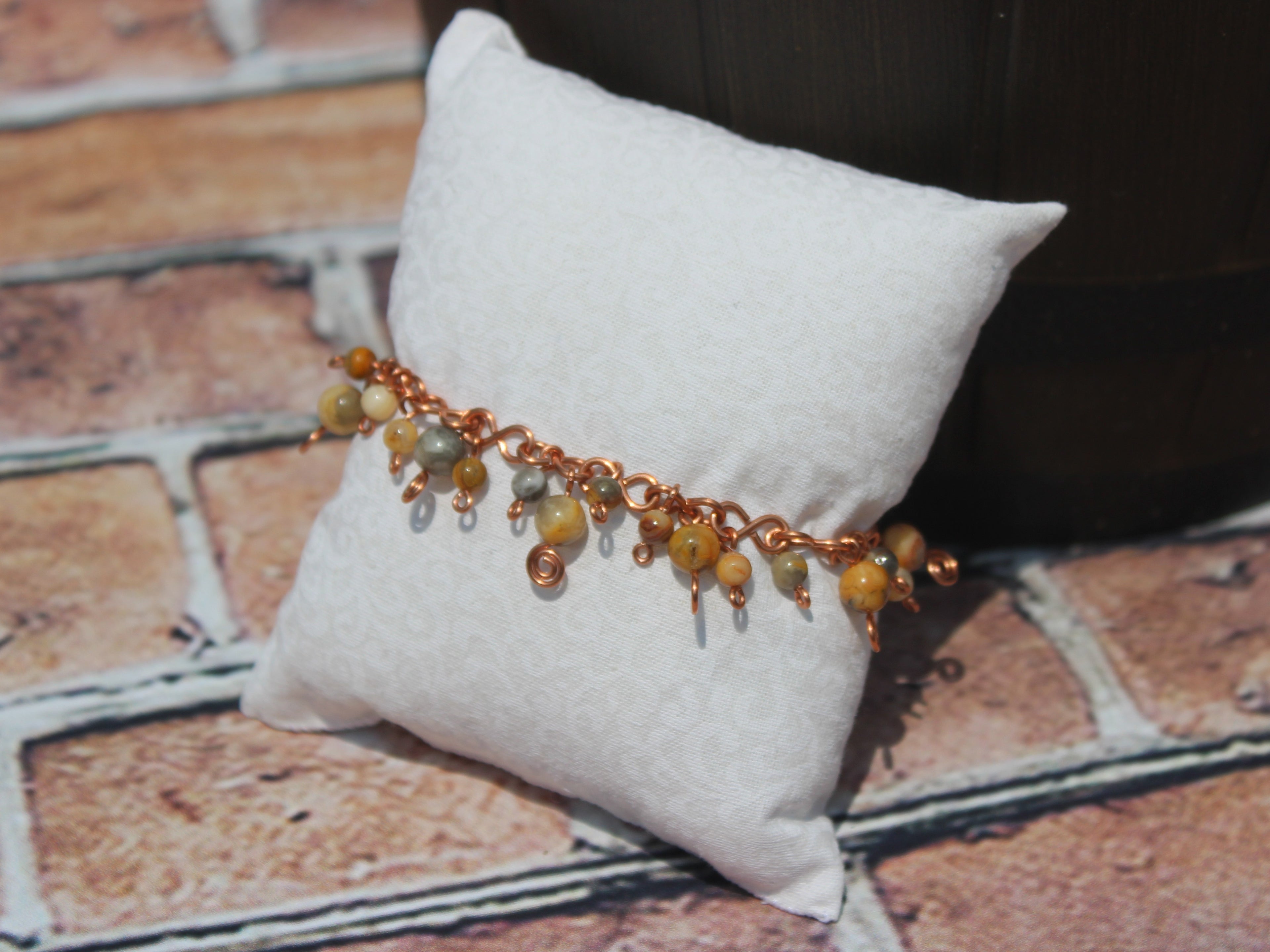 Handcrafted Crazy Lace Agate Bracelet in Pure Copper, 6.75"