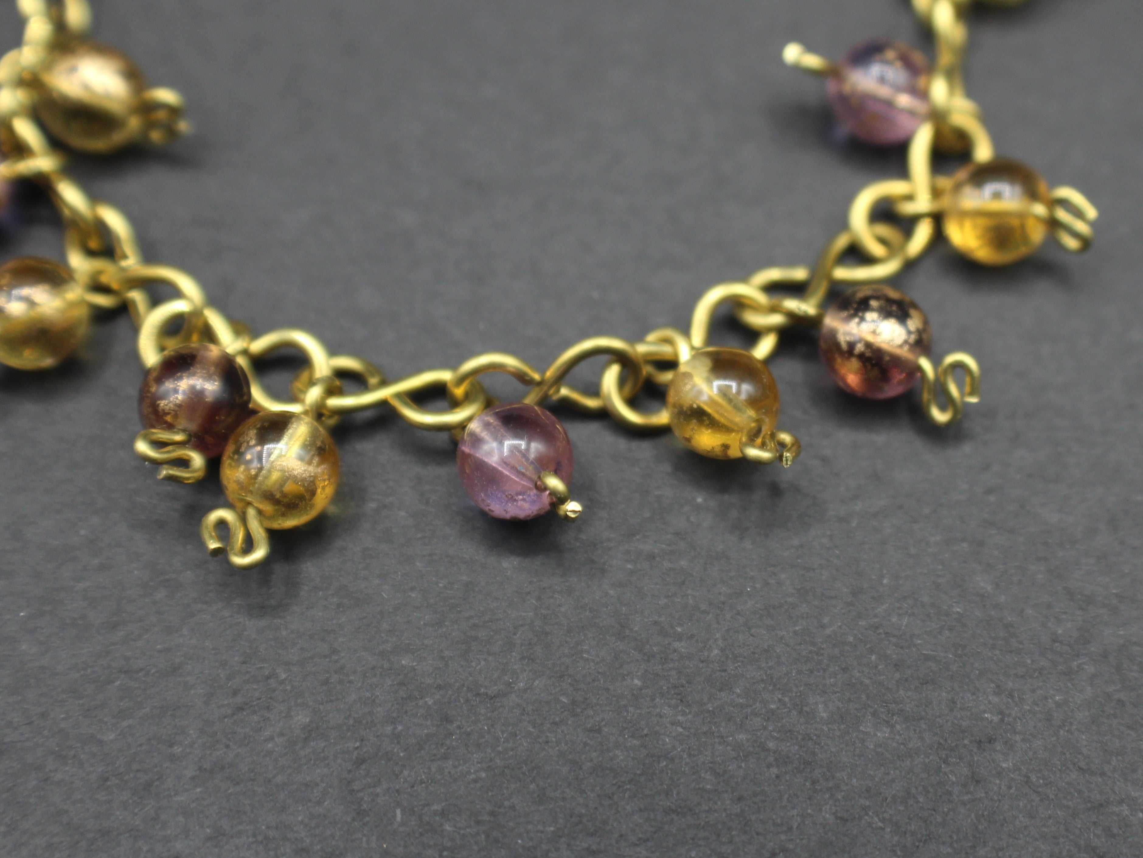 Handcrafted Brass Wire Bracelet with Glass Beads, 7.00"