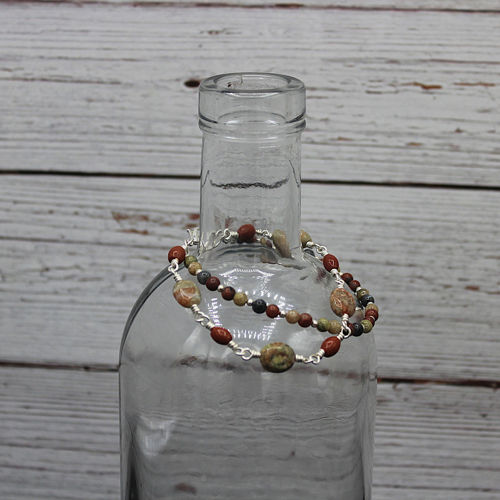 Dual-Strand Jasper & Labradorite Bracelet - Wire Wrapped Silver Plated Copper, 6.75