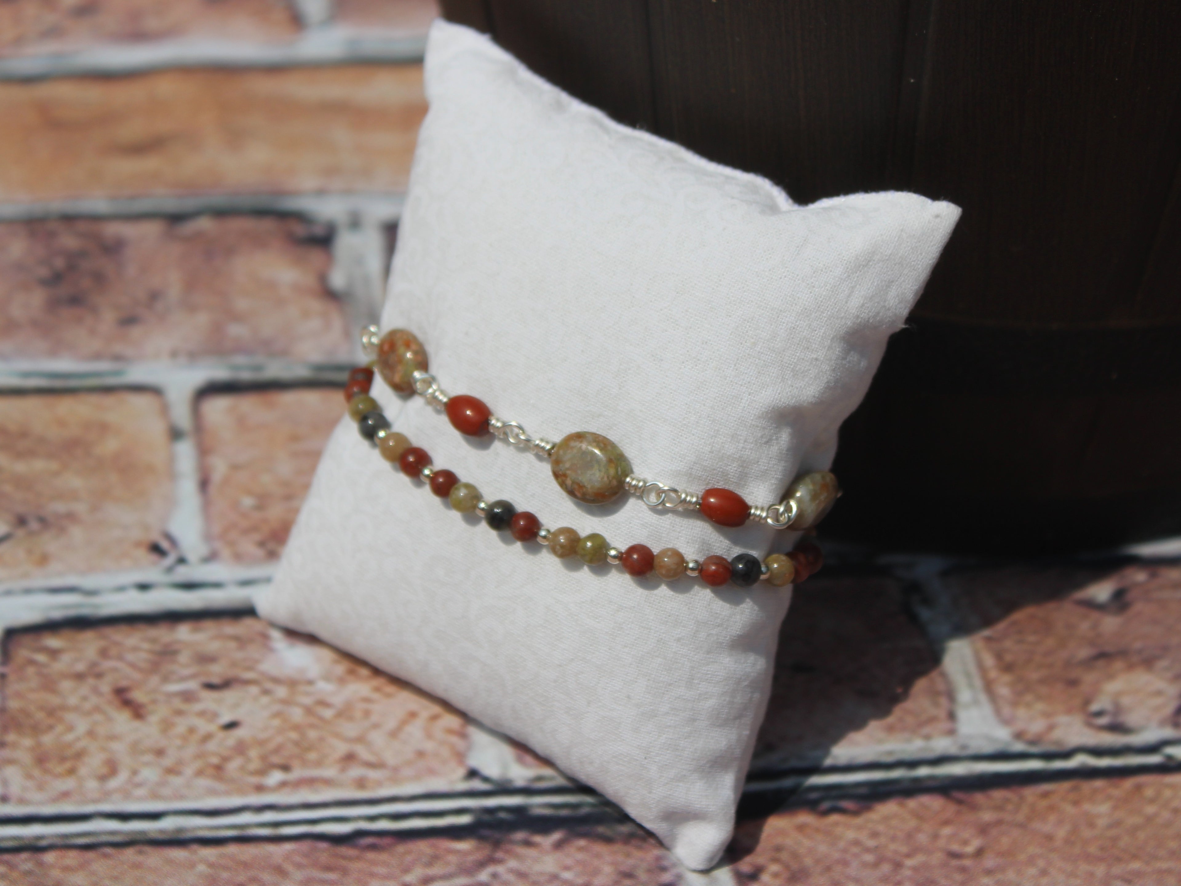 Dual-Strand Jasper & Labradorite Bracelet - Wire Wrapped Silver Plated Copper, 6.75