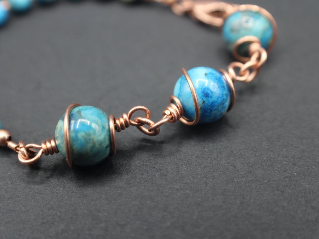 Handcrafted Asymmetrical Blue Crazy Lace Agate Bracelet in Copper, 7.00"