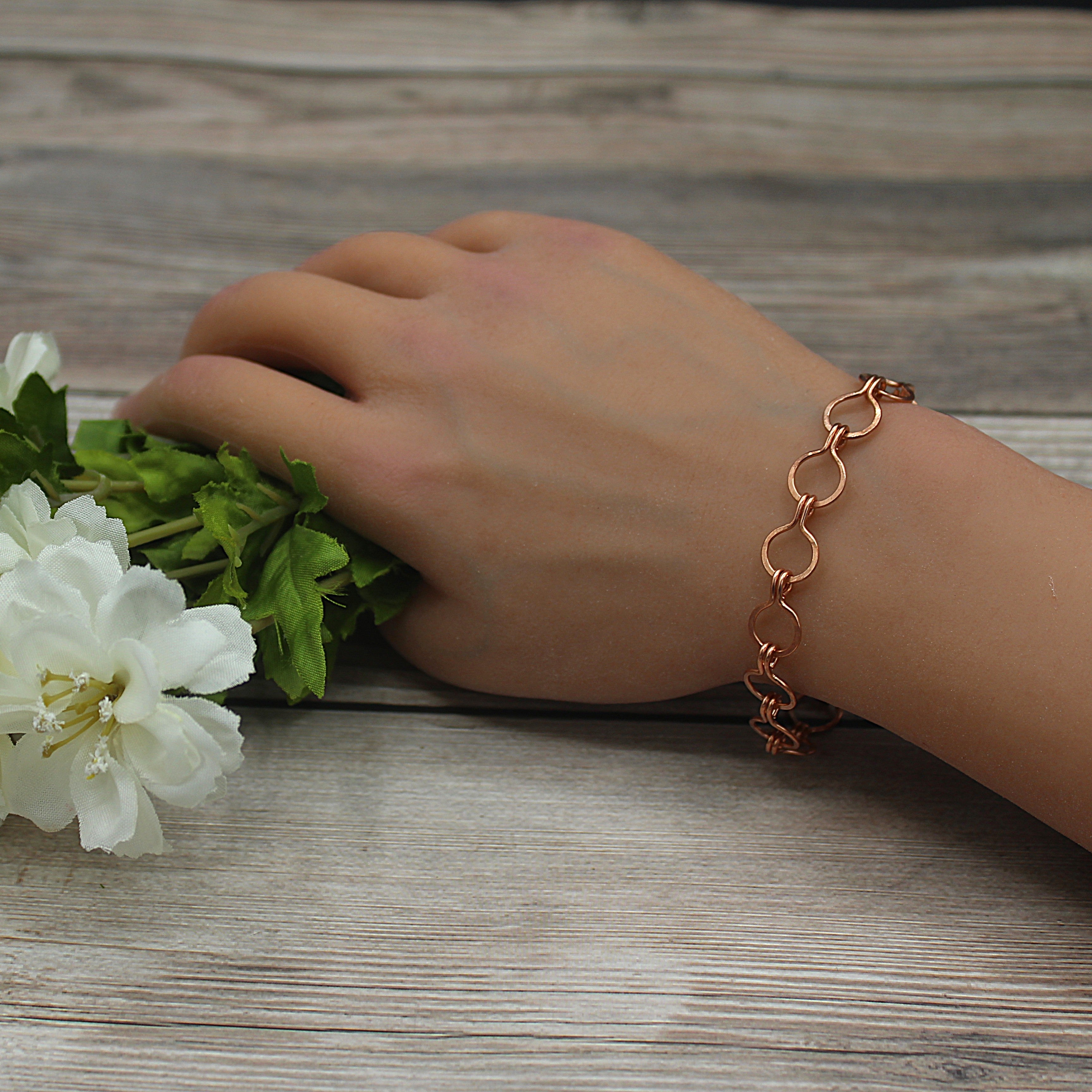 Handcrafted Hammered Copper Link Bracelet, 6.5"