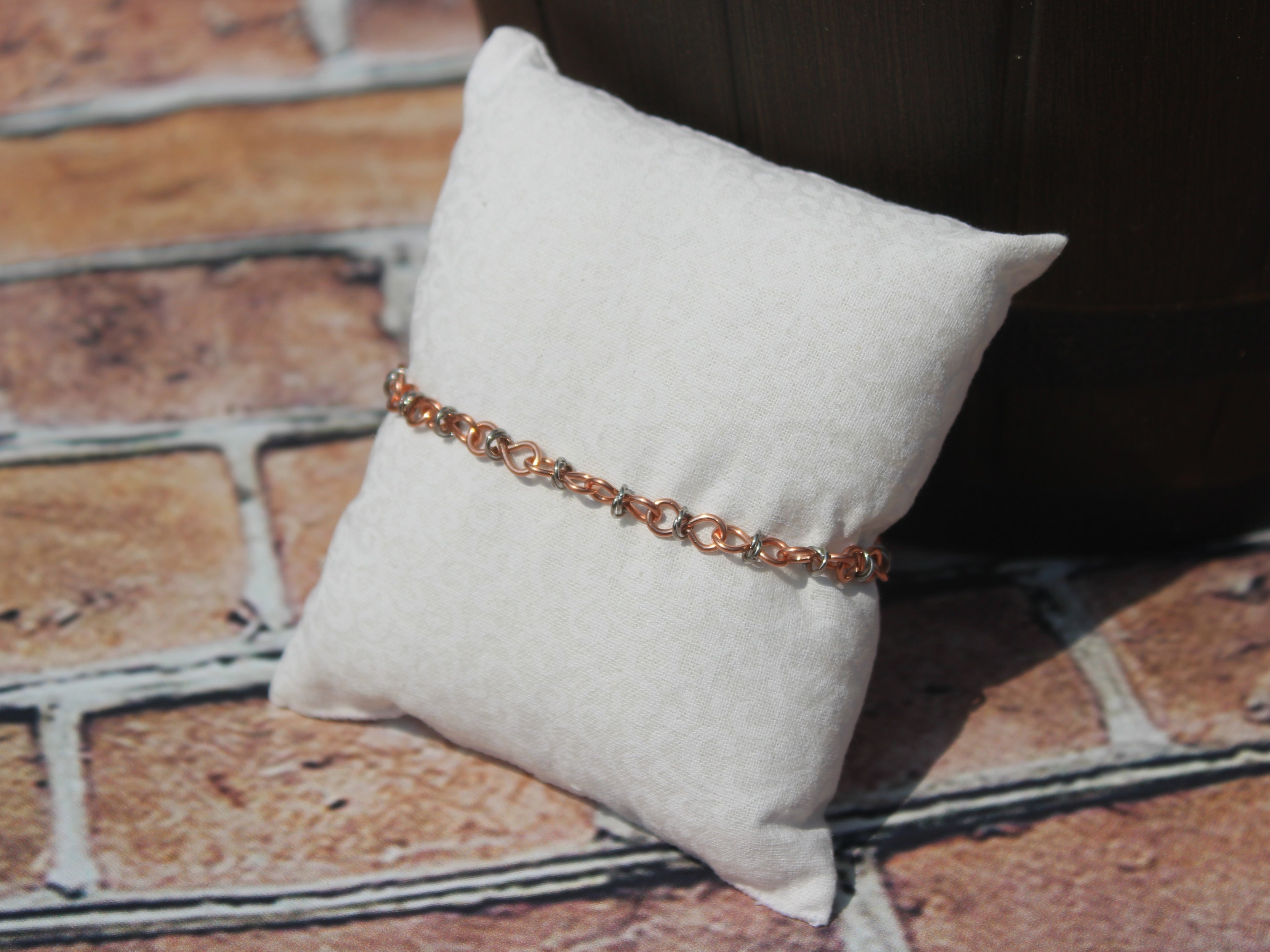 Handcrafted Copper Infinity Link Bracelet with Stainless Steel Accents, 7.00"