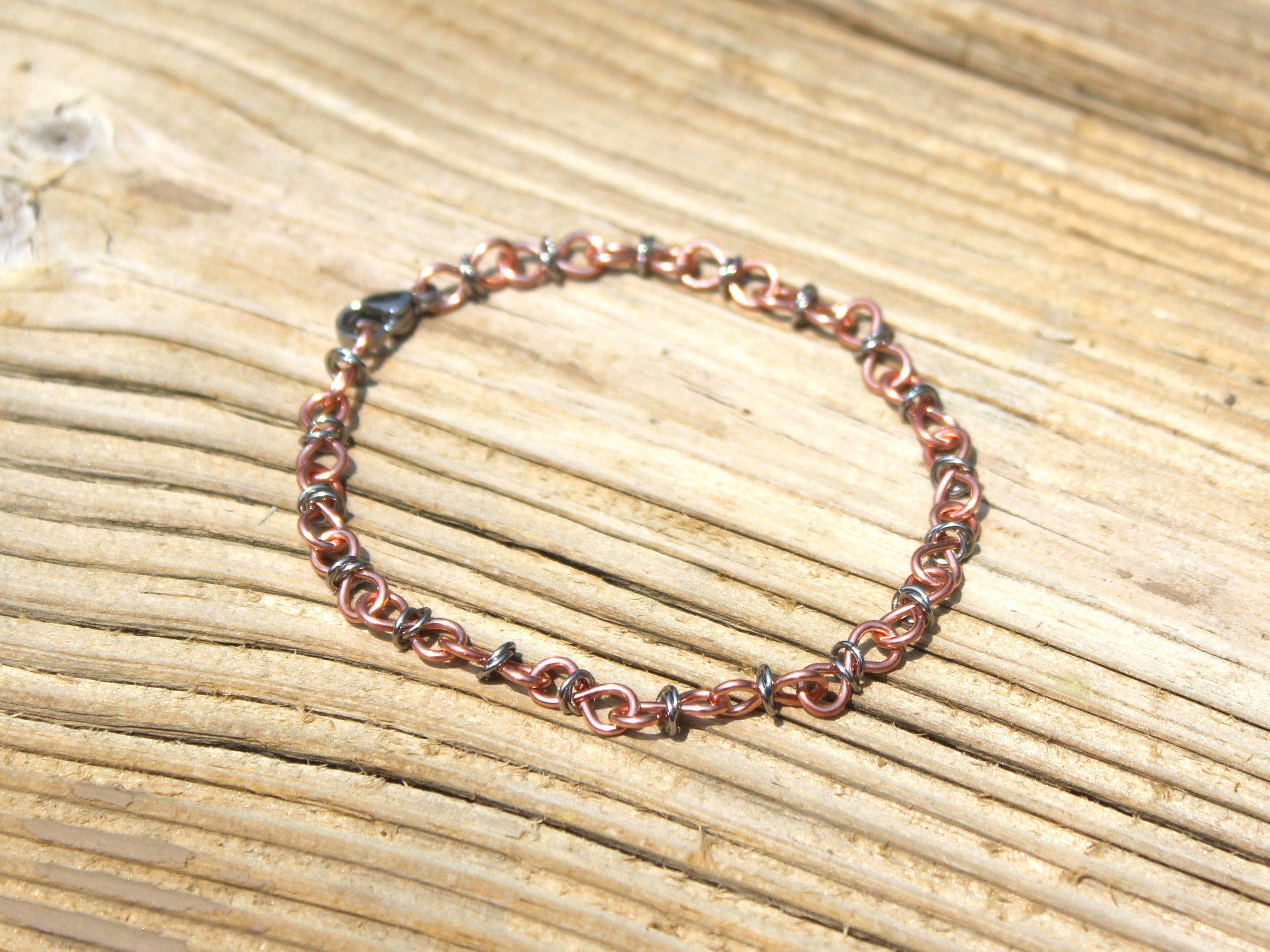 Handcrafted Copper Infinity Link Bracelet with Stainless Steel Accents, 7.00"