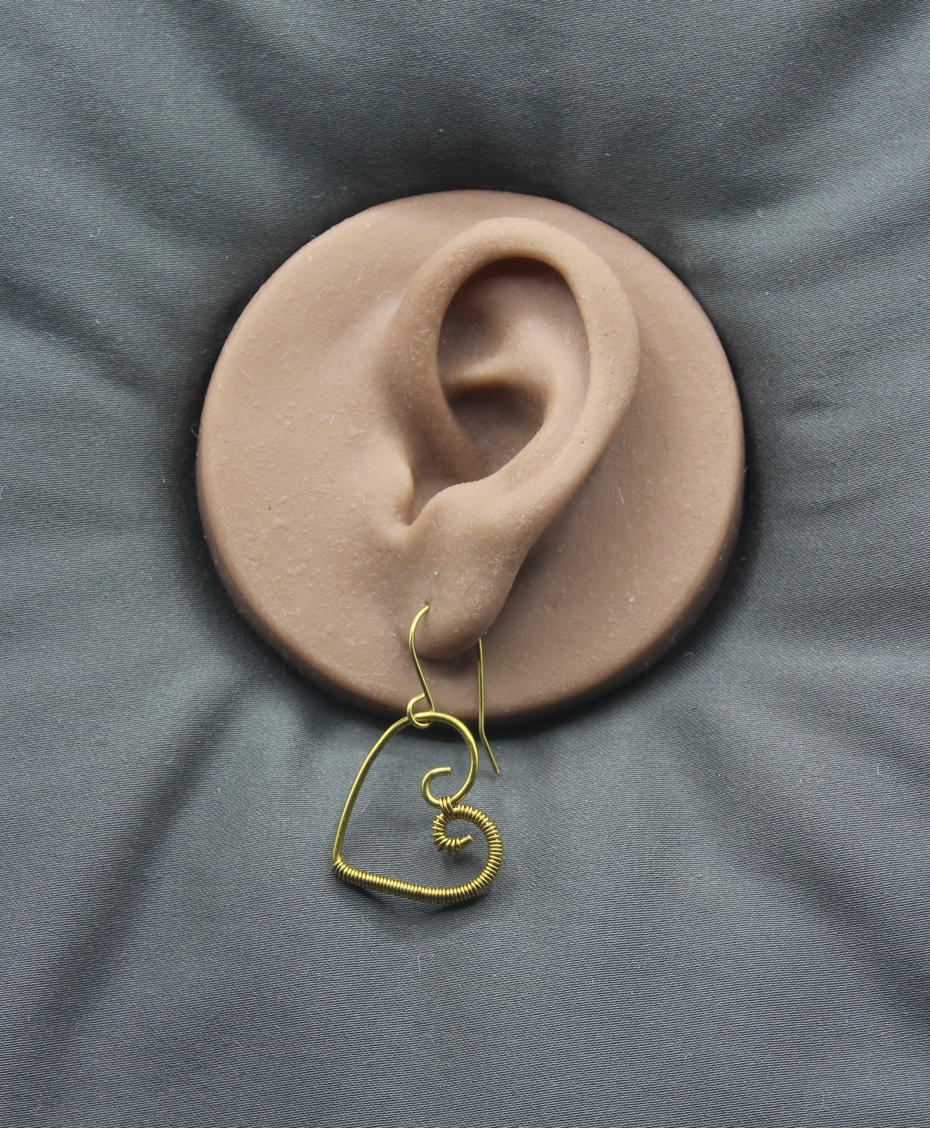 Handcrafted Brass Wire Heart Earrings with Fine Wire Wrapping
