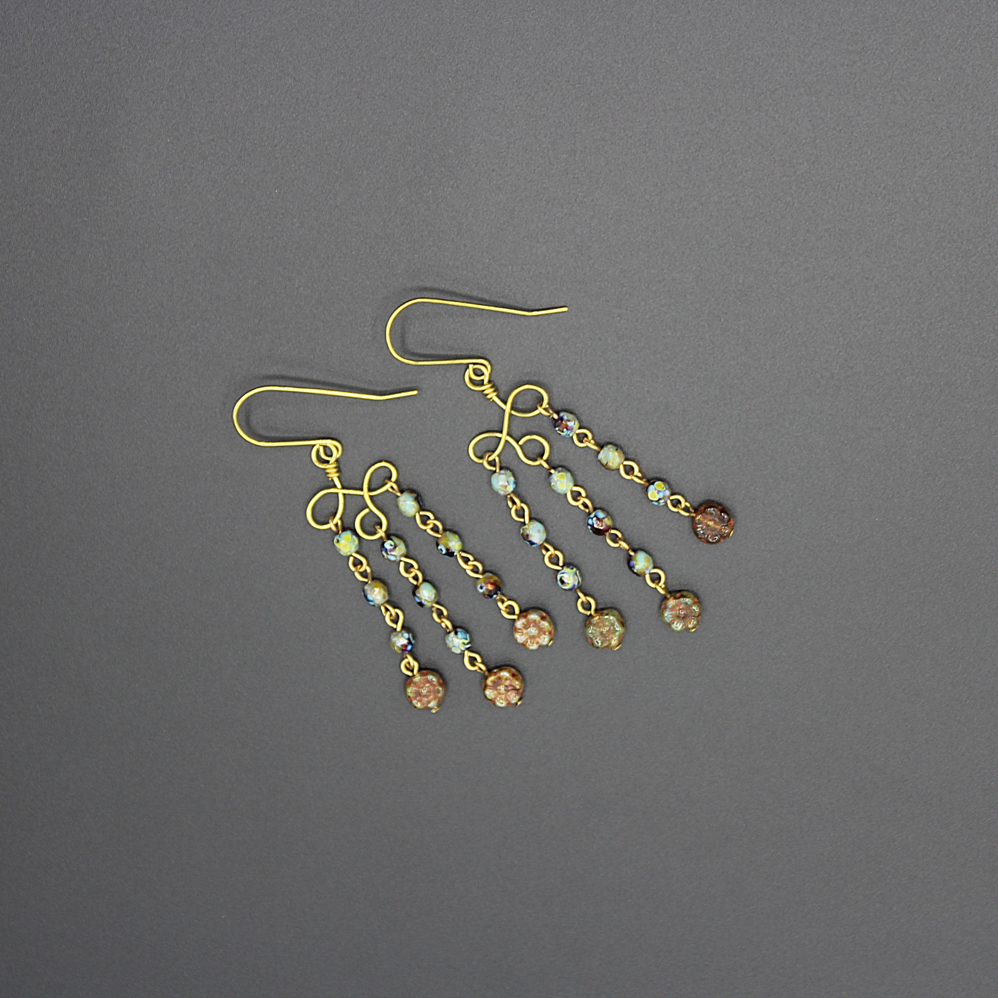 Handcrafted Brass Chandelier Earrings with Czech Glass Beads