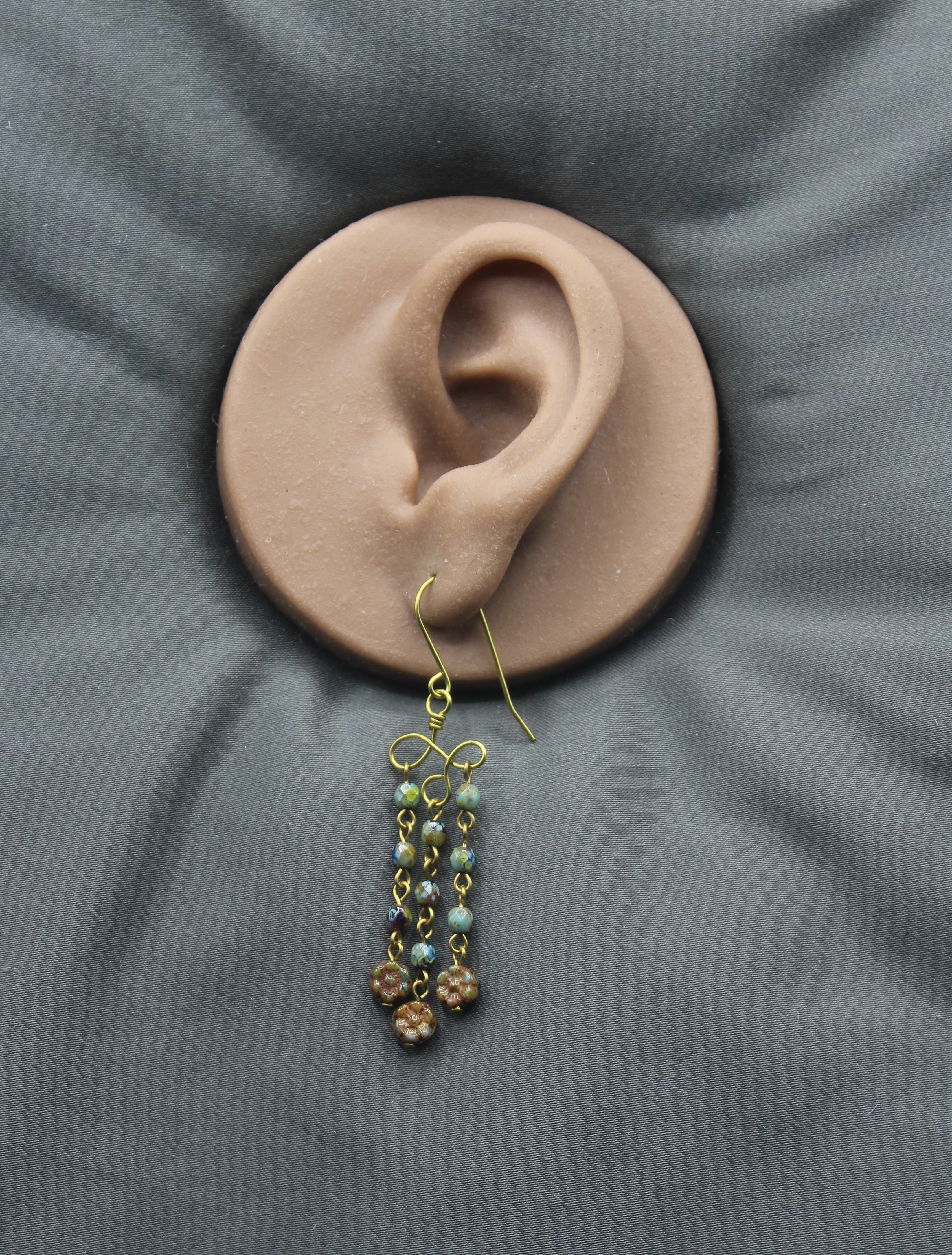 Handcrafted Brass Chandelier Earrings with Czech Glass Beads