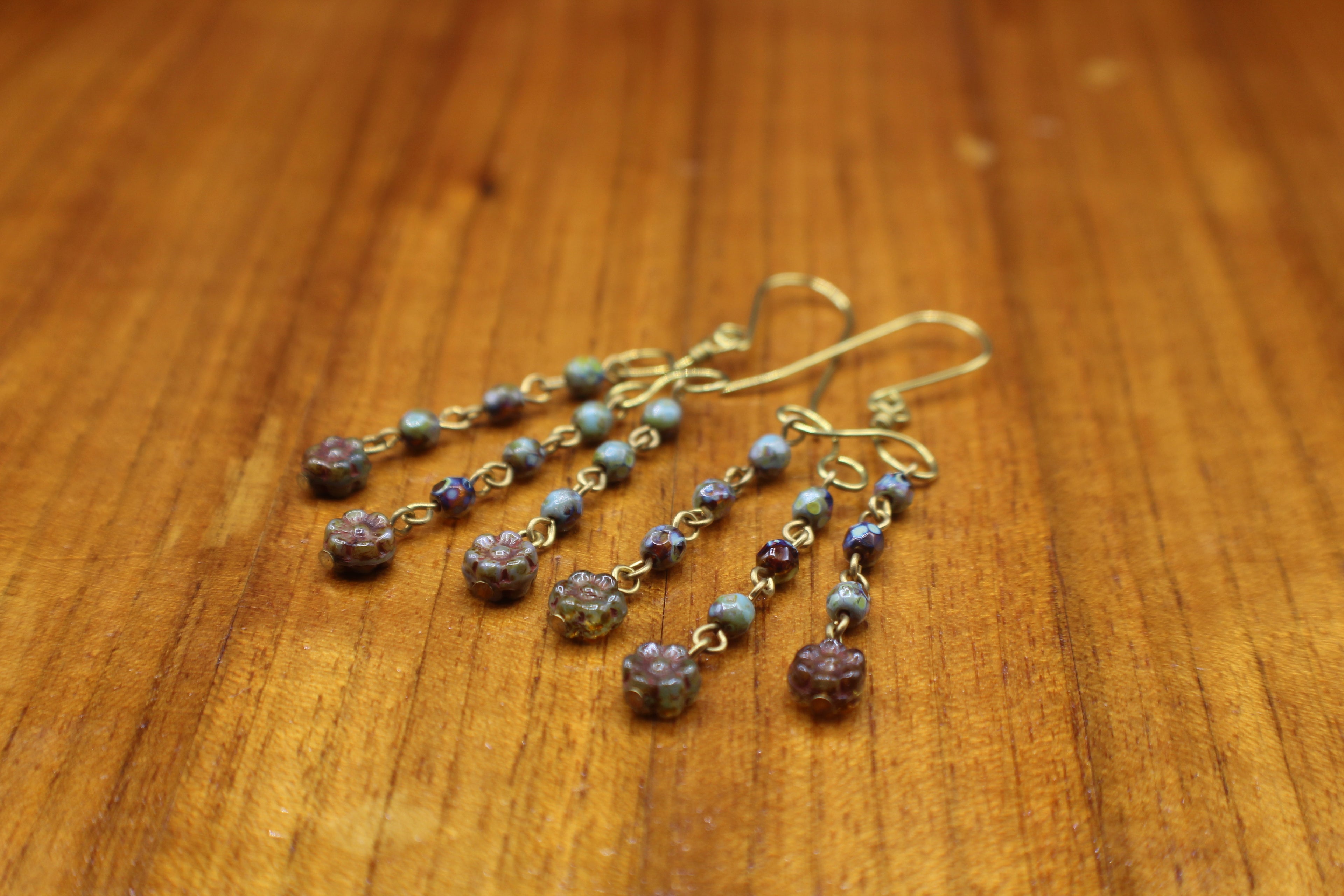 Handcrafted Brass Chandelier Earrings with Czech Glass Beads