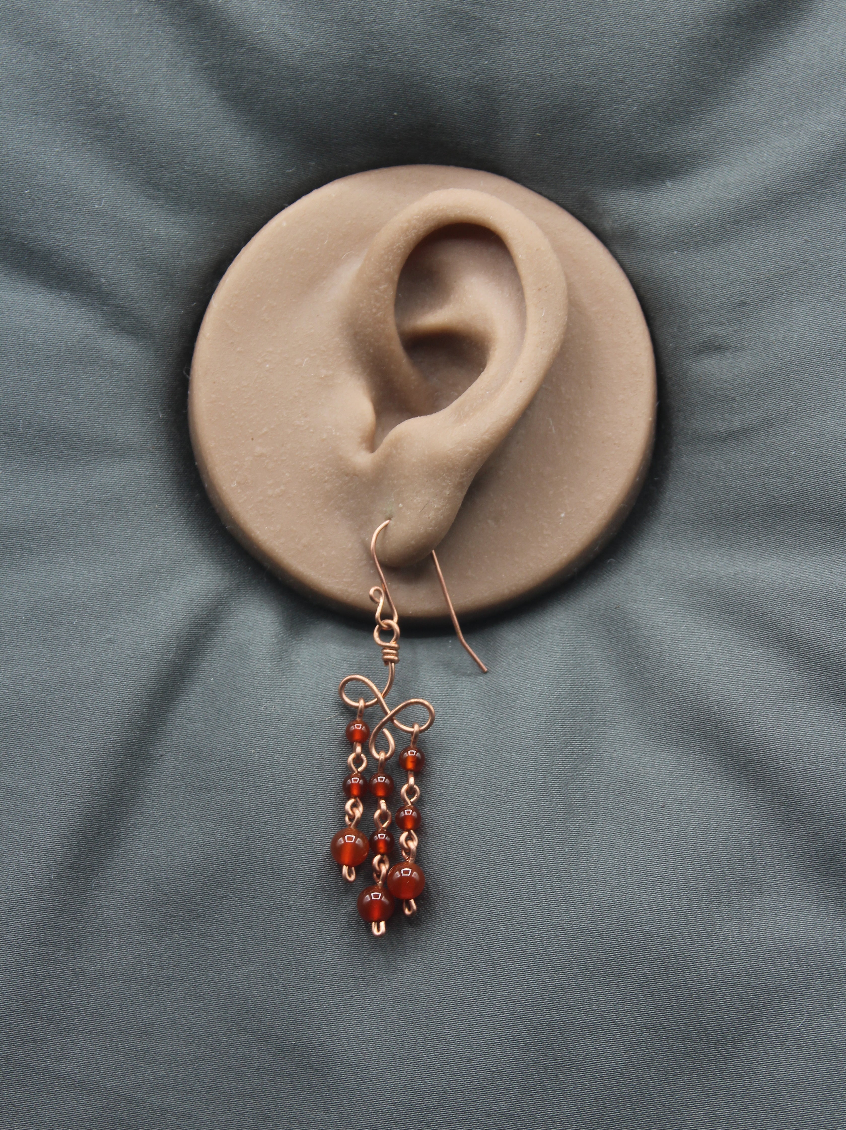 Handcrafted Copper Chandelier Earrings with Carnelian Beads