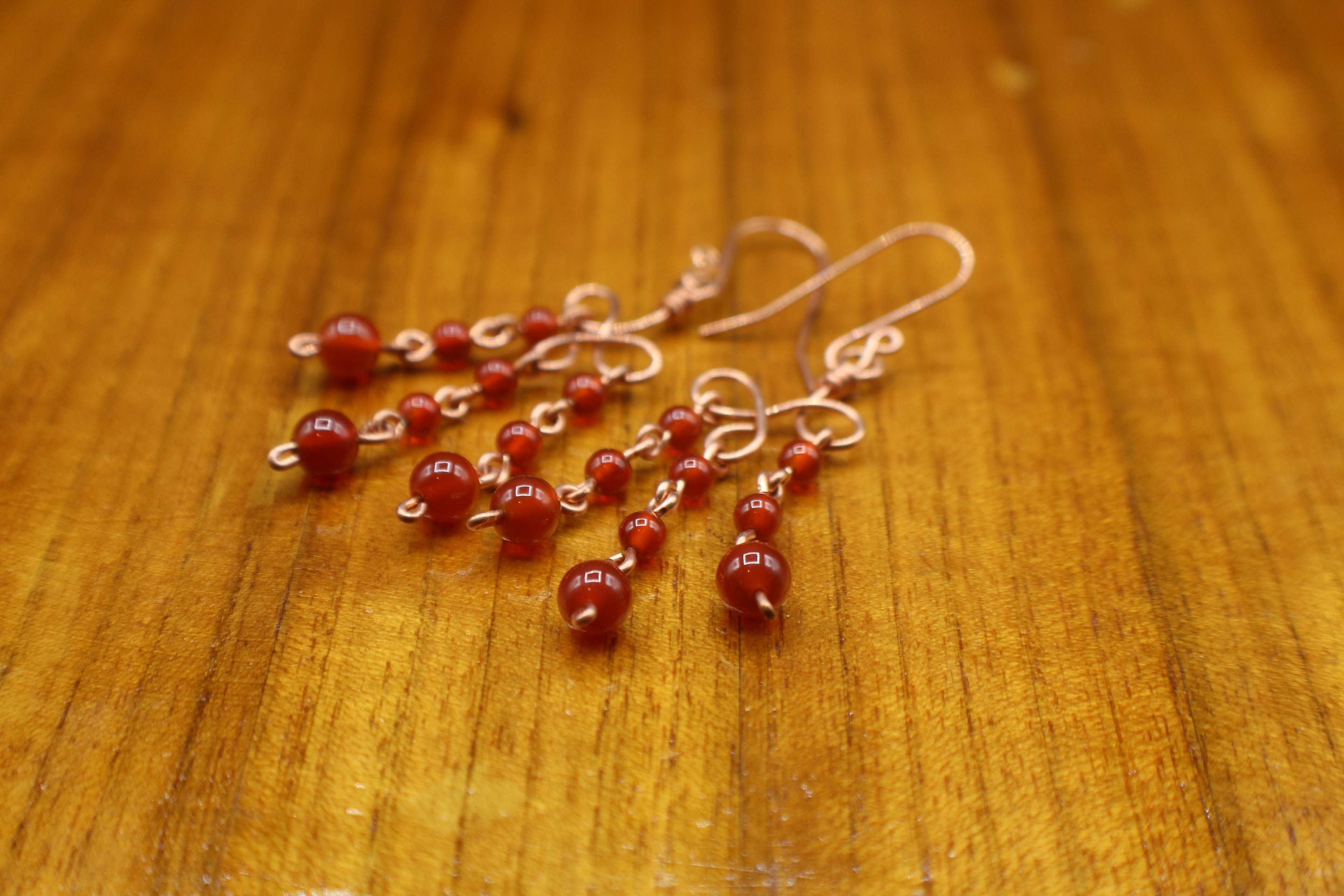 Handcrafted Copper Chandelier Earrings with Carnelian Beads