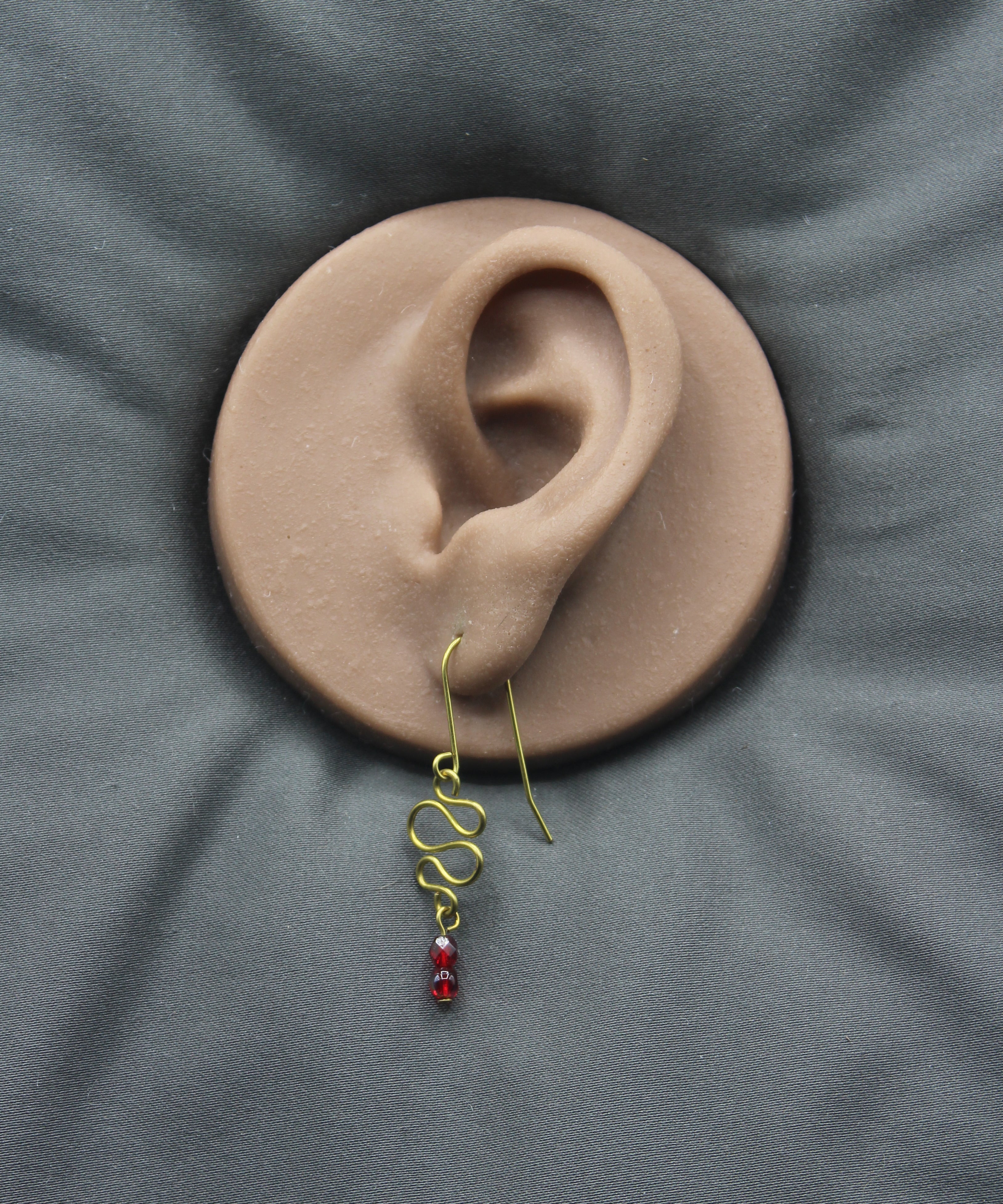 Handcrafted Brass Dangle Earrings with Ruby Red Fire-Polished Czech Glass Beads