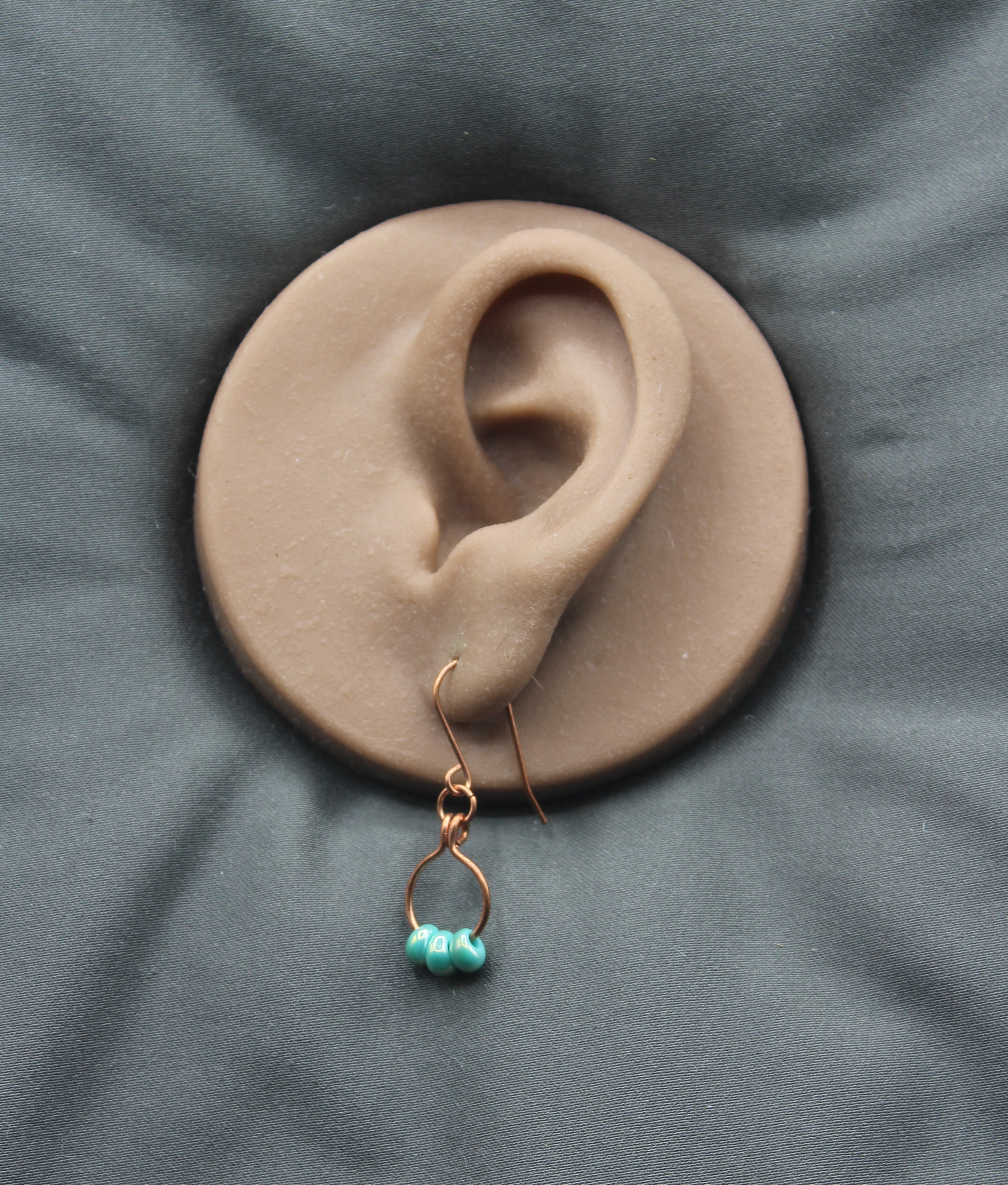 Handcrafted Copper Hoop Dangle Earrings with Aqua Glass Beads