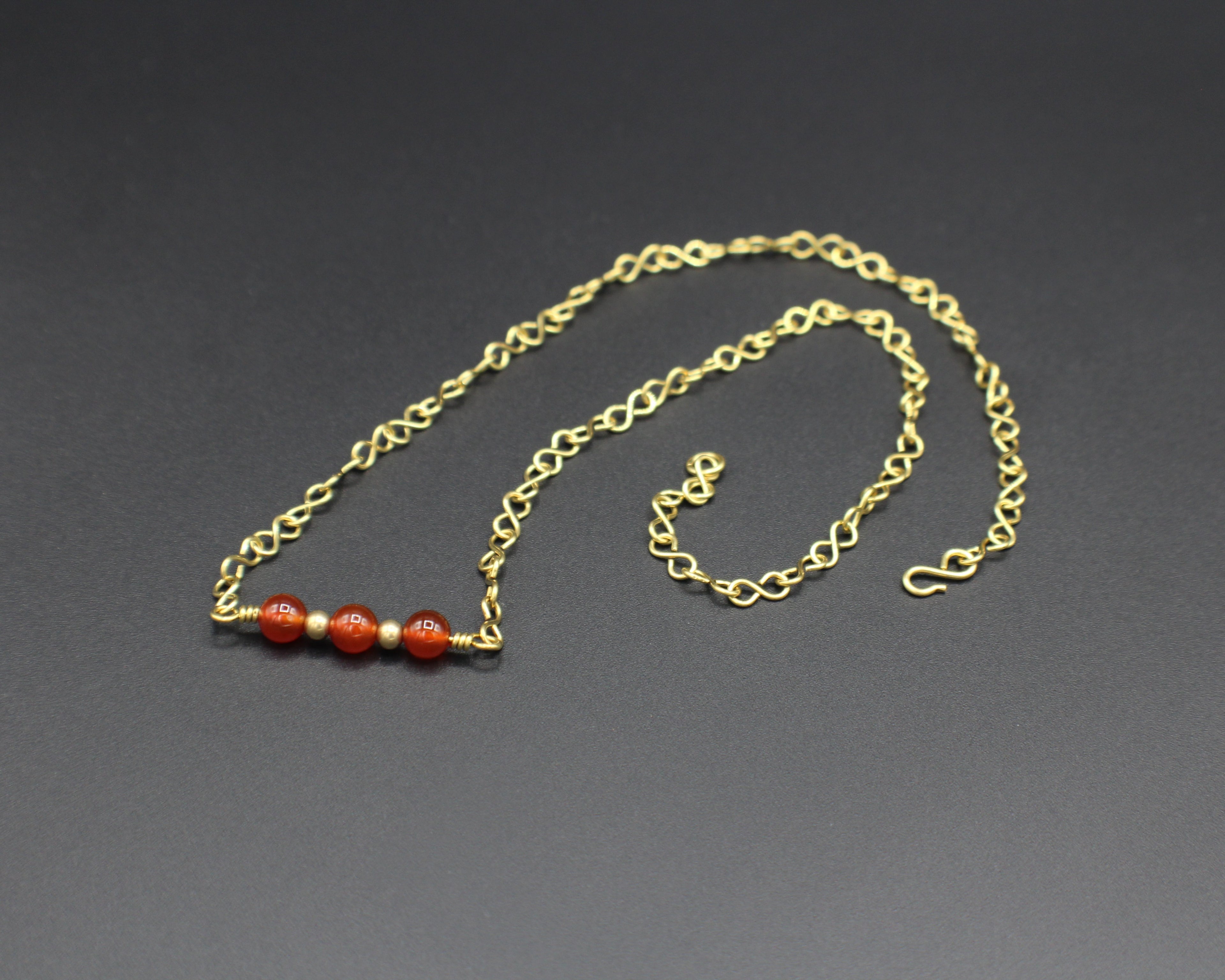 Handcrafted Carnelian Necklace with Brass Infinity Chain, 18"
