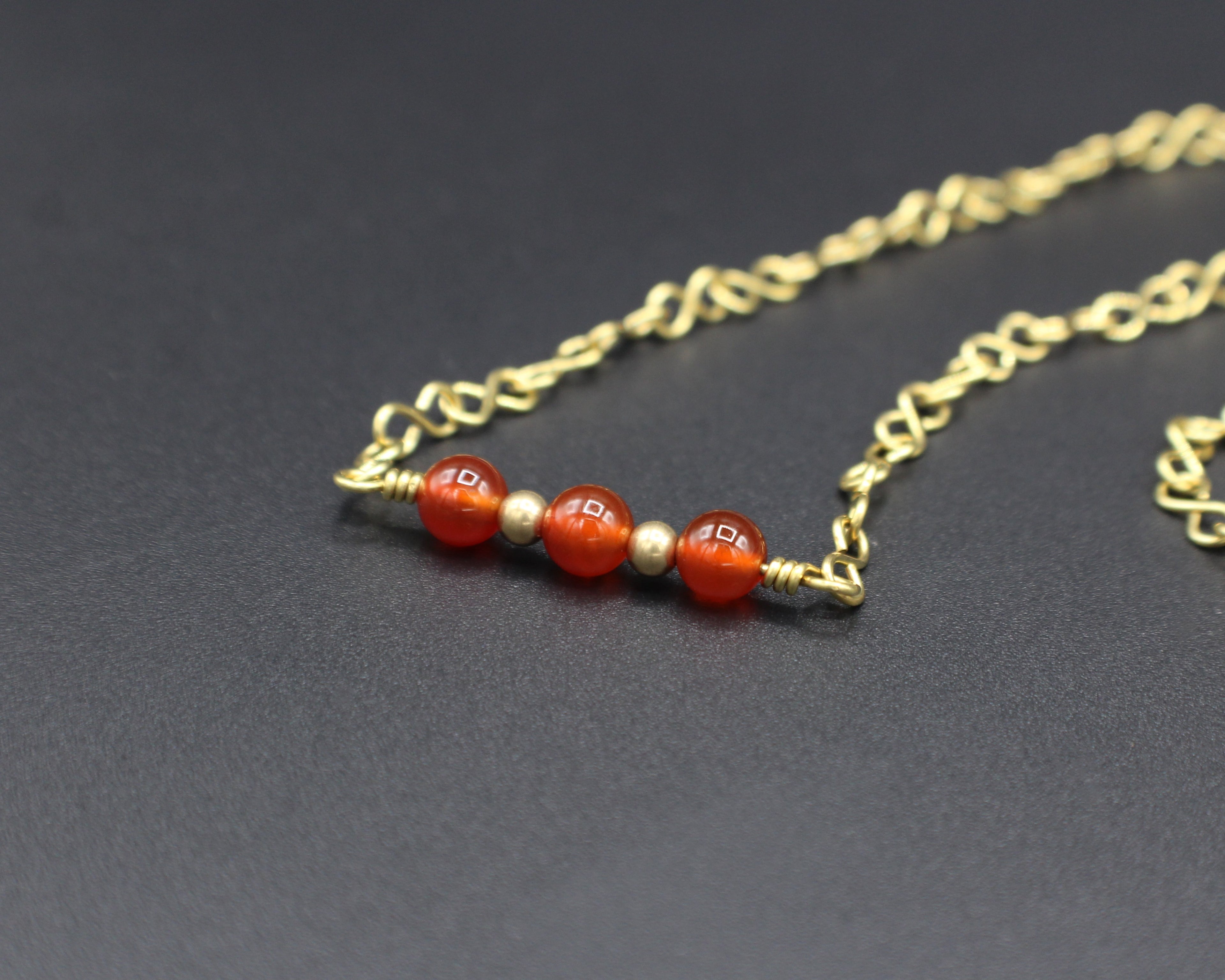 Handcrafted Carnelian Necklace with Brass Infinity Chain, 18"