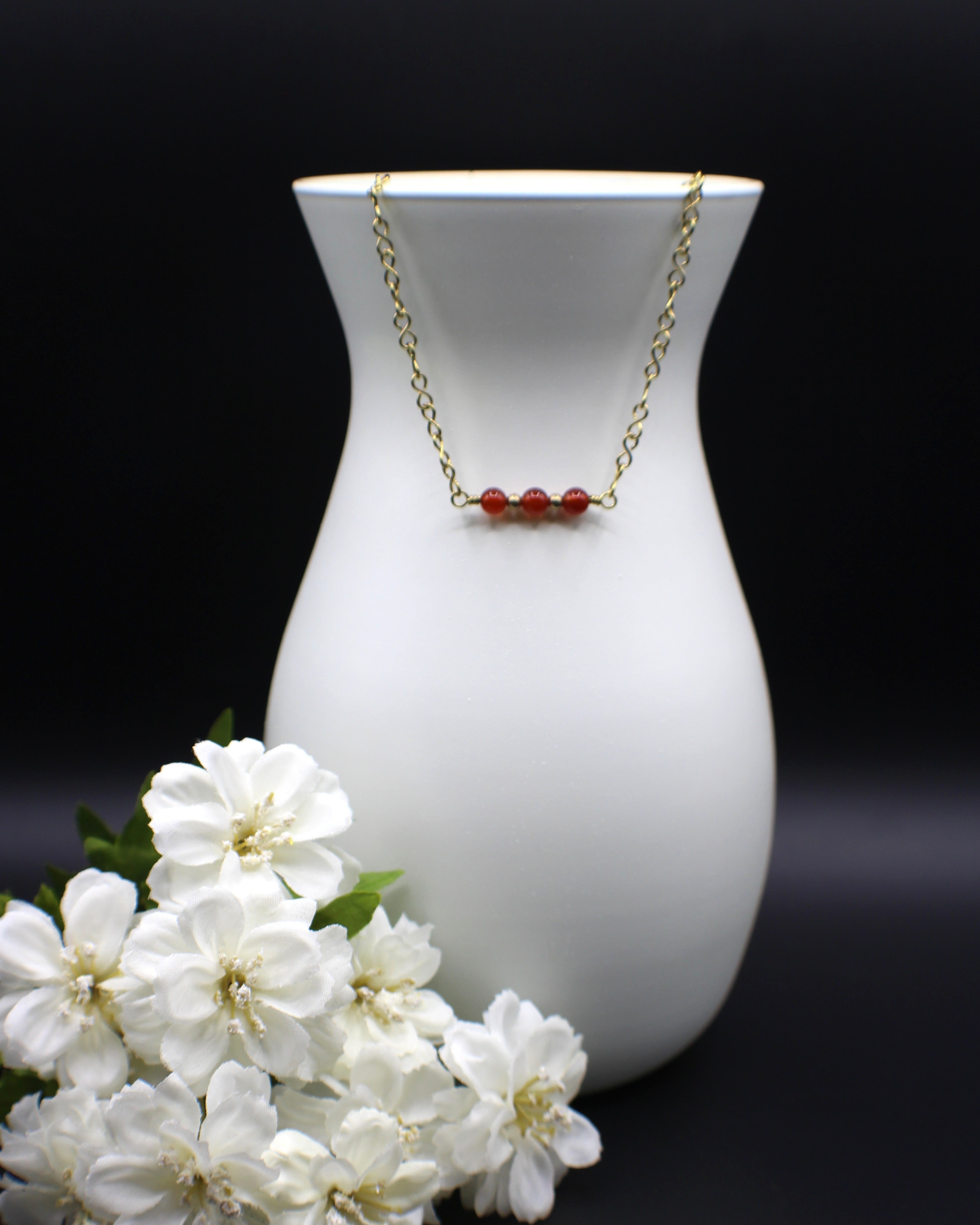 Handcrafted Carnelian Necklace with Brass Infinity Chain, 18"