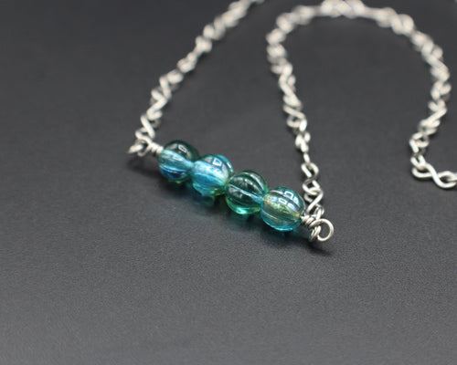 Handcrafted Aqua Melon Bead Necklace with Stainless Steel Infinity Link Chain, 18"
