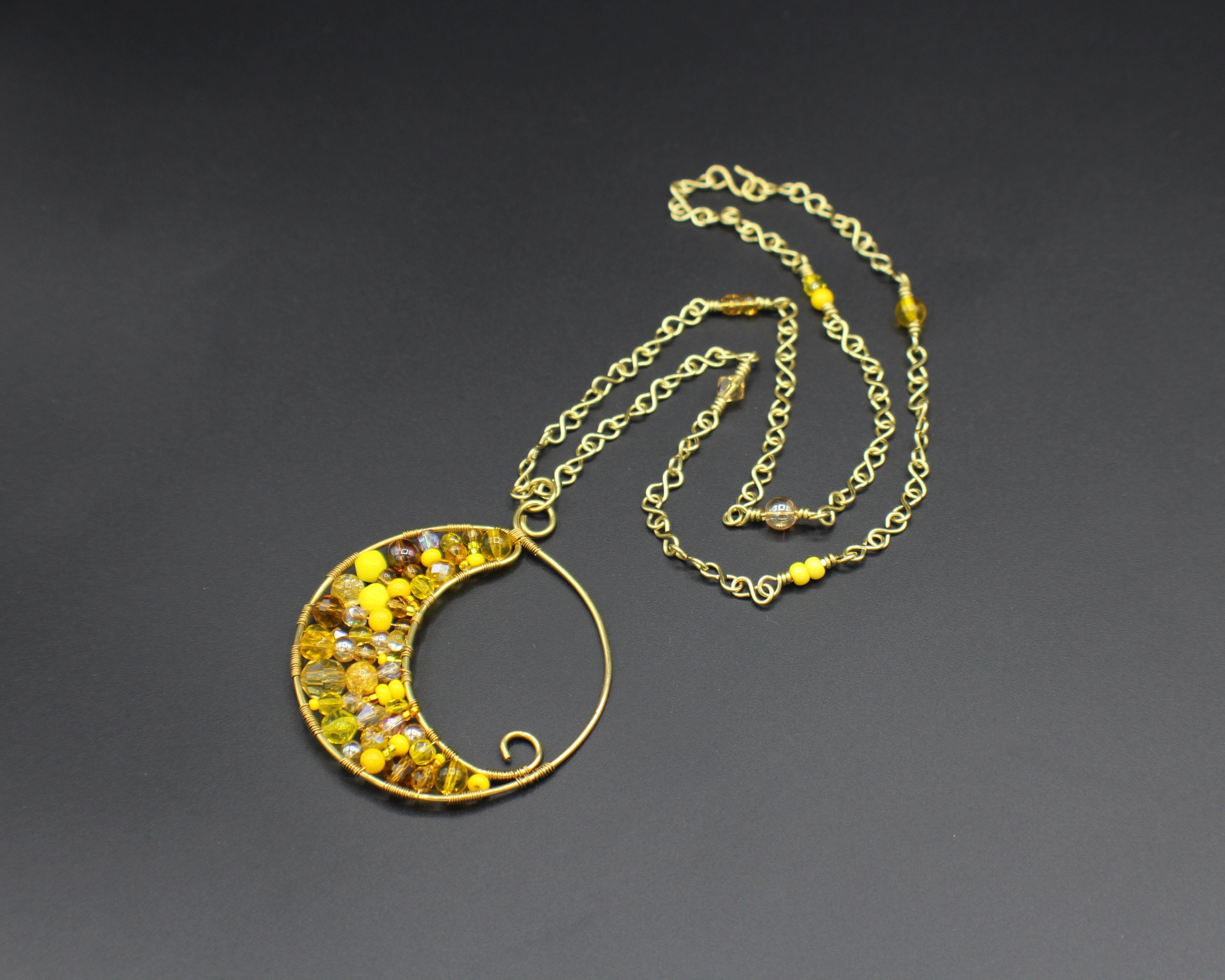 Handcrafted Brass Beaded Pendant Necklace with Infinity Link Chain, 22"