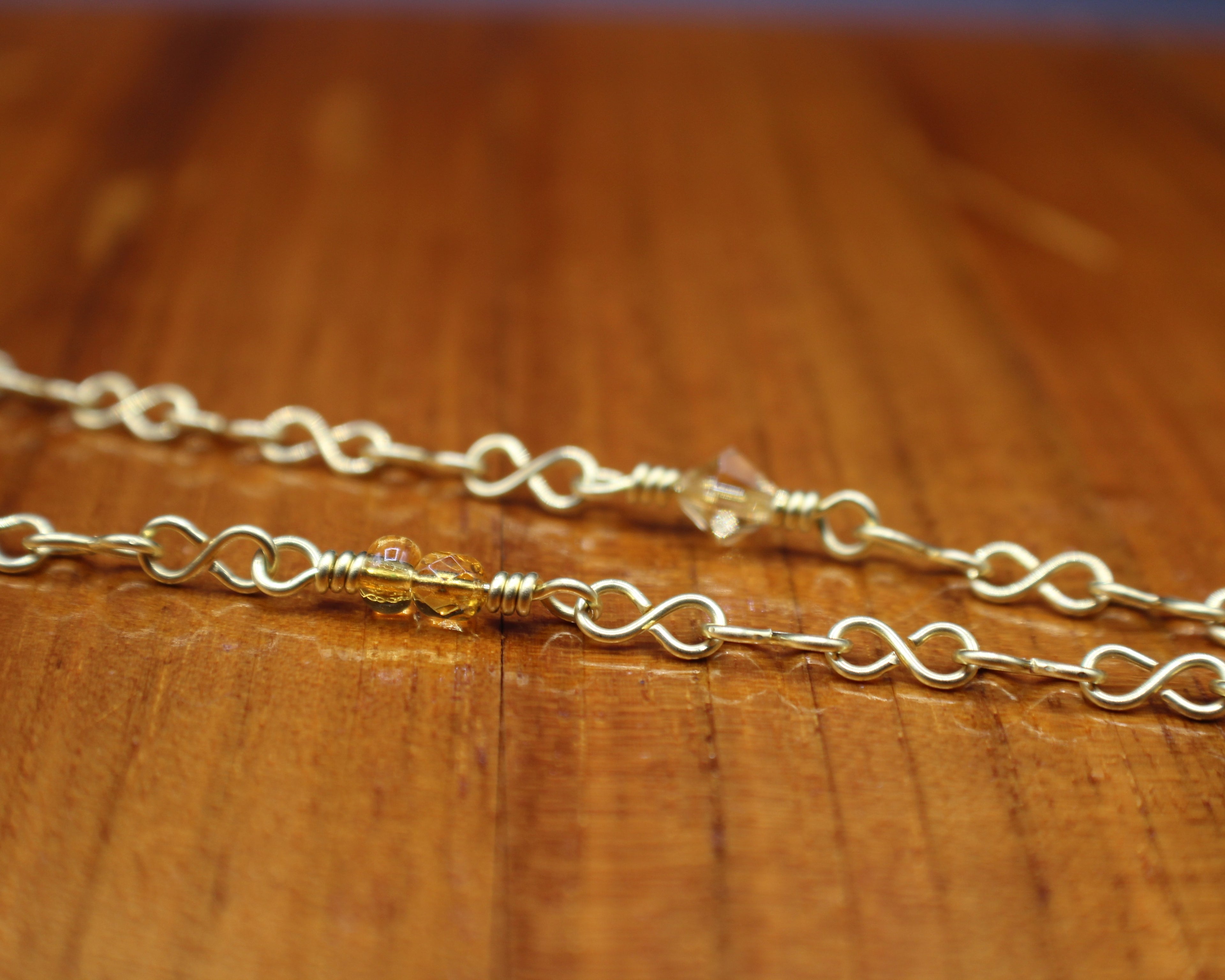 Handcrafted Brass Beaded Pendant Necklace with Infinity Link Chain, 22"