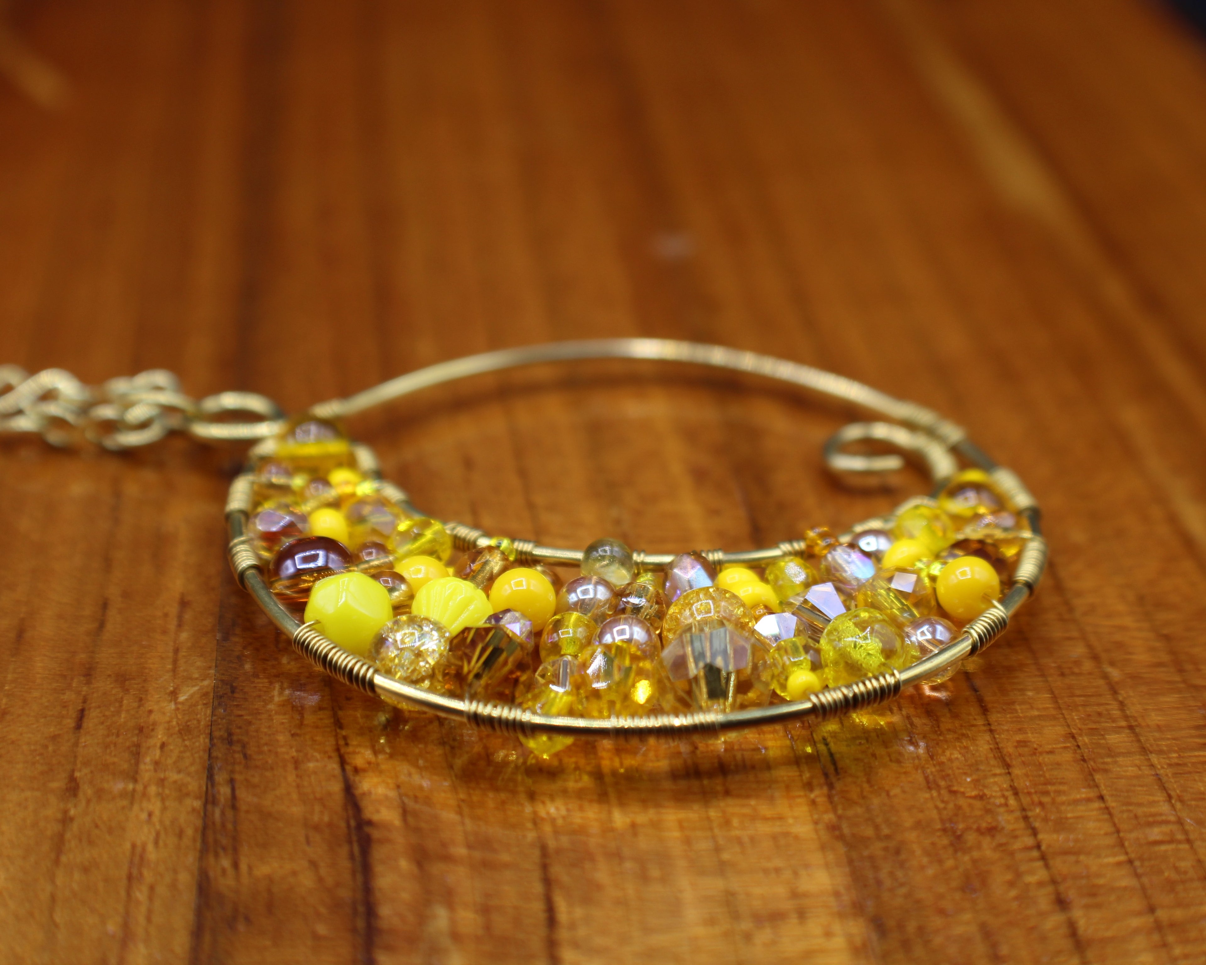 Handcrafted Brass Beaded Pendant Necklace with Infinity Link Chain, 22"