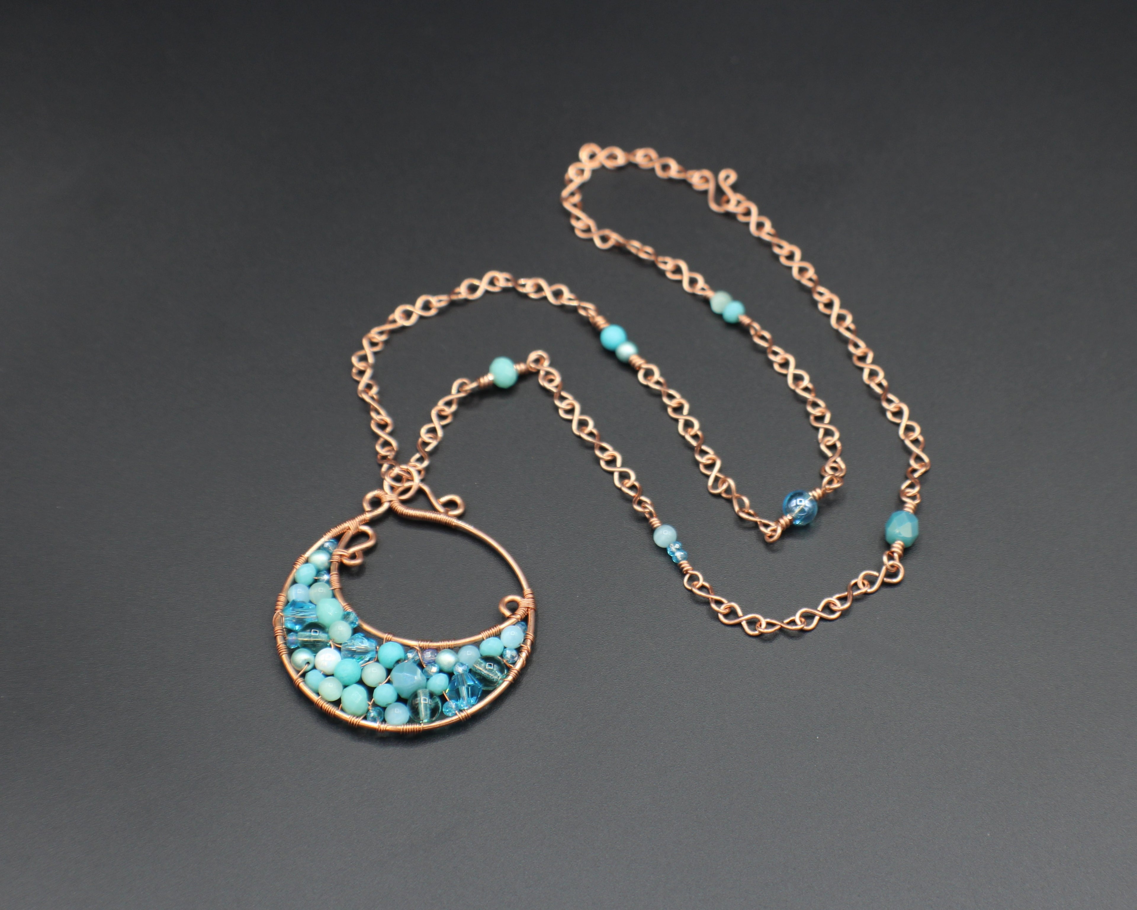 Handcrafted Copper Beaded Pendant Necklace with Infinity Link Chain, 22"