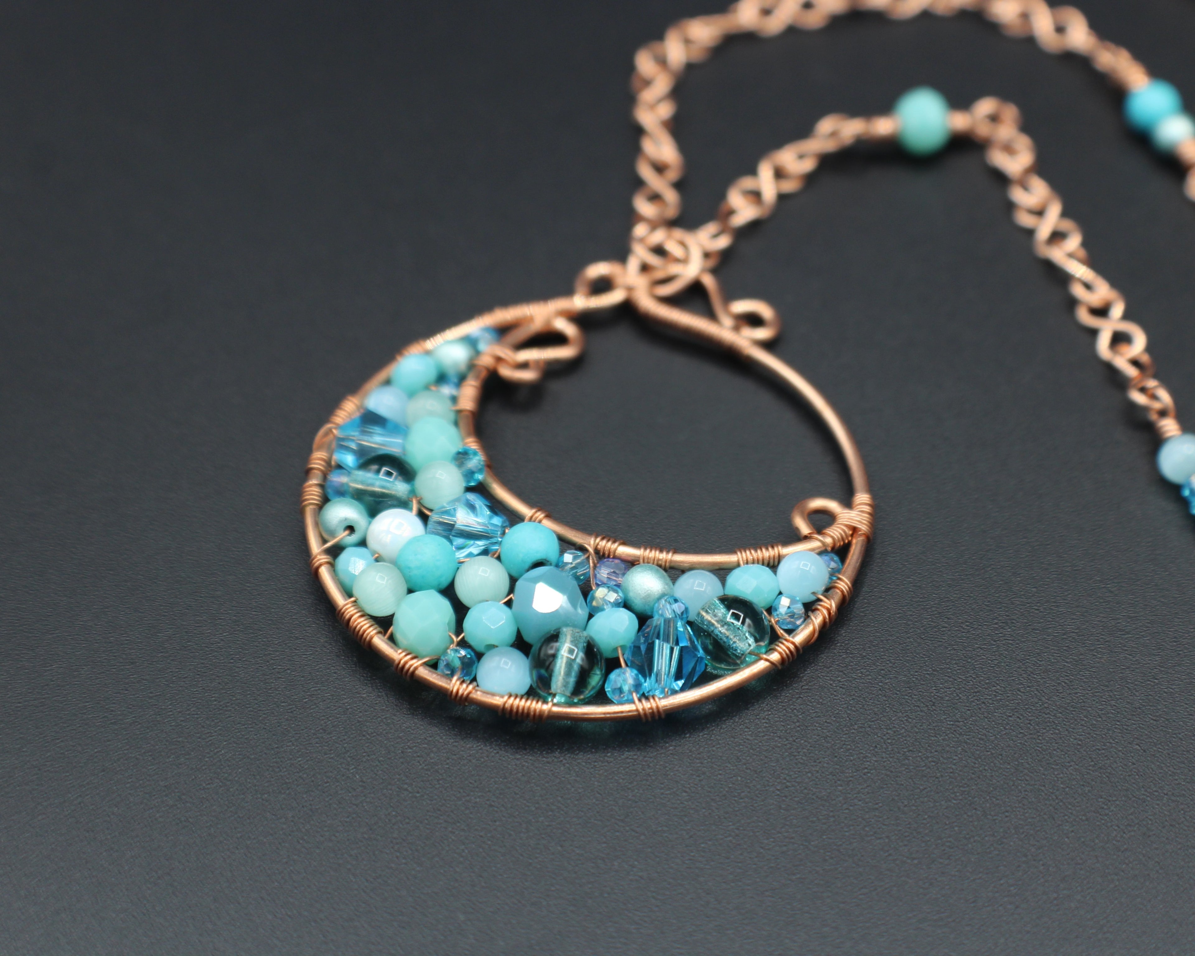 Handcrafted Copper Beaded Pendant Necklace with Infinity Link Chain, 22"