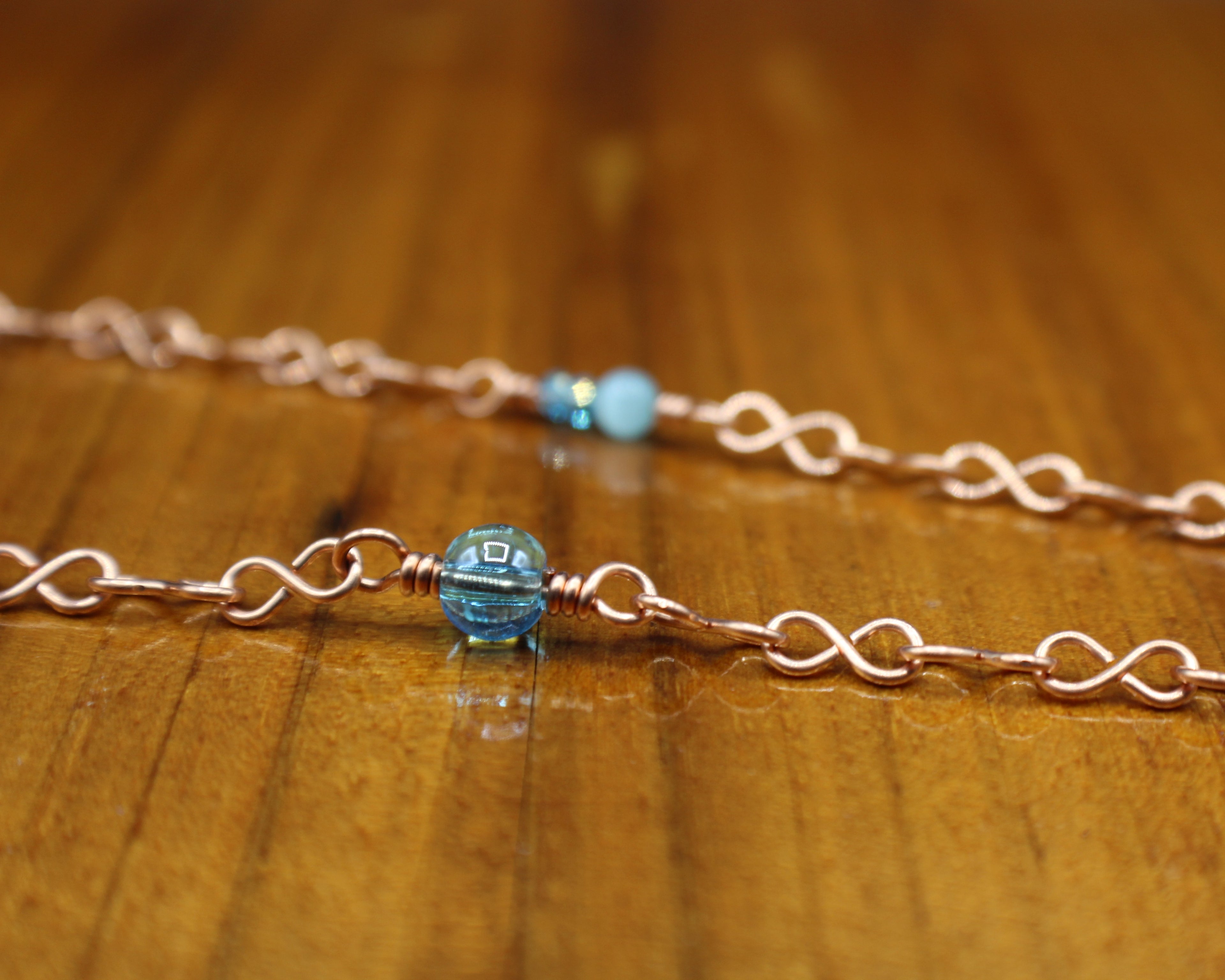 Handcrafted Copper Beaded Pendant Necklace with Infinity Link Chain, 22"